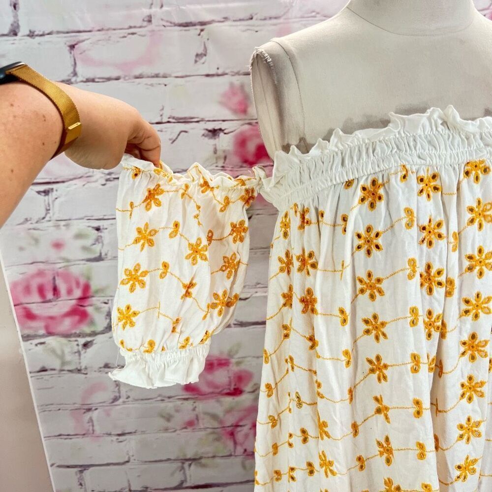 ASOS Design Women's Off Shoulder Bardot Mini Swing Dress Yellow White Size 10 - Picture 2 of 10